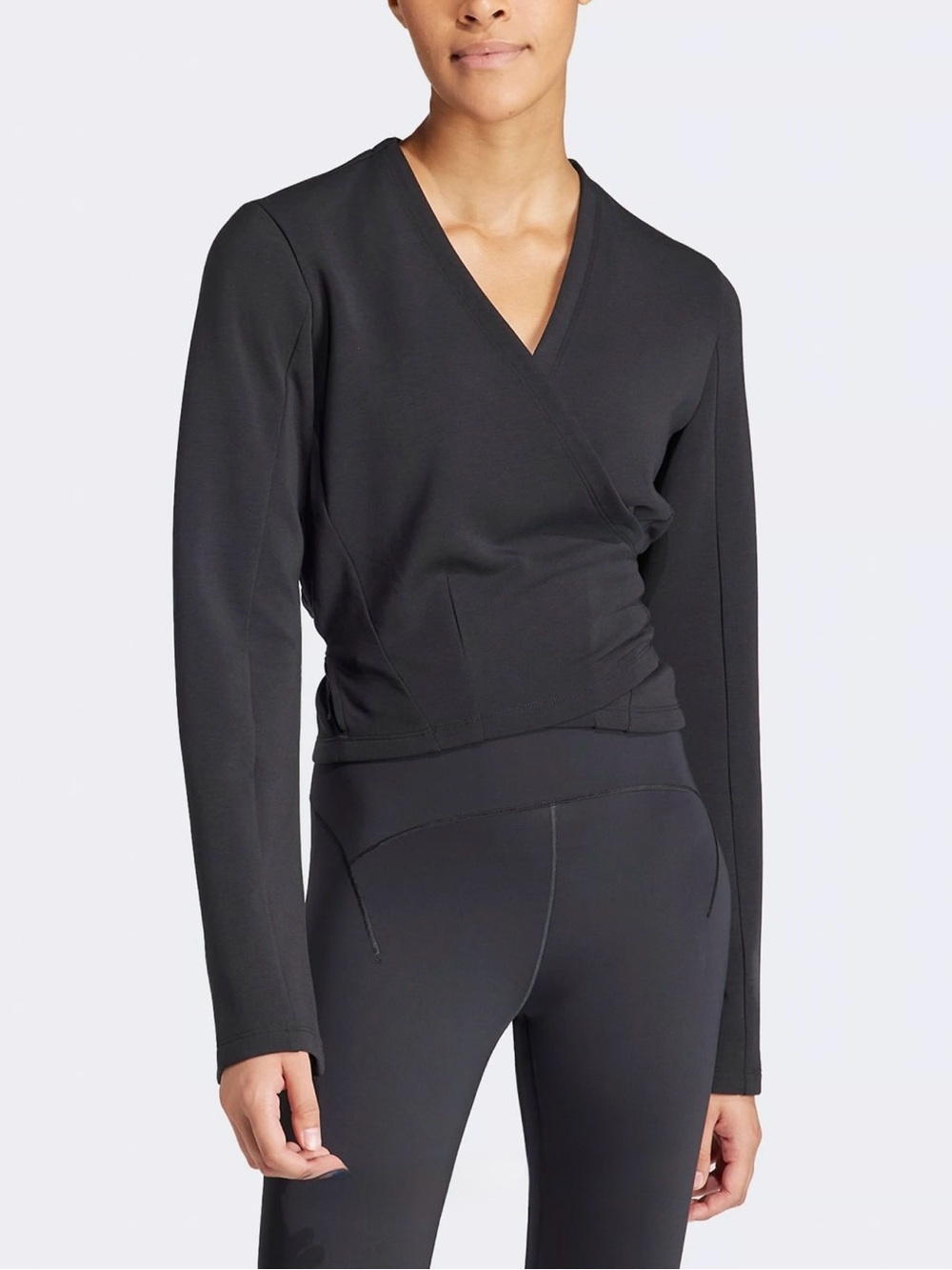 Adidas Yoga Wrap Top Women’s Medium Black Long Sleeve Tie Waist Cropped Stretch